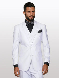 Statement Men's Solid White Modern Fit 100% Wool Vested Suits