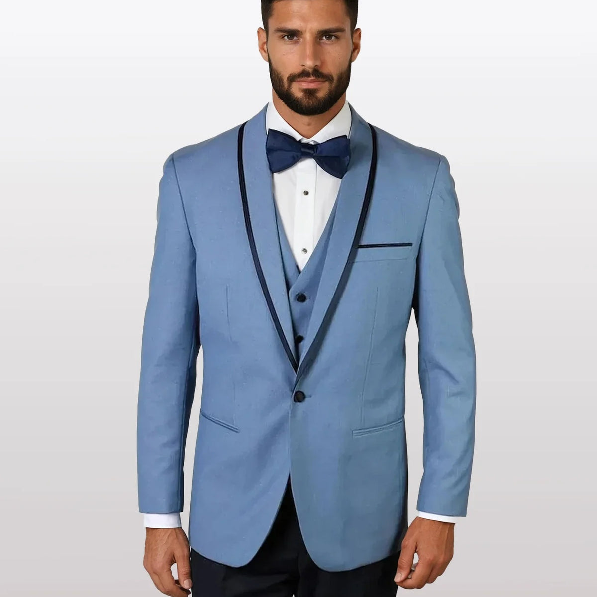 Statement Men's White with Black Peak Lapel Vested 100% Wool Tuxedo