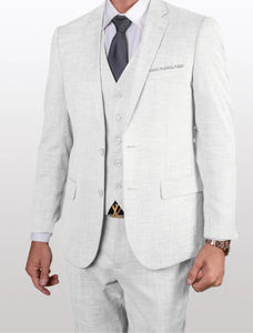 Statement Men's White 100% Wool Slim Fit Vested Suits