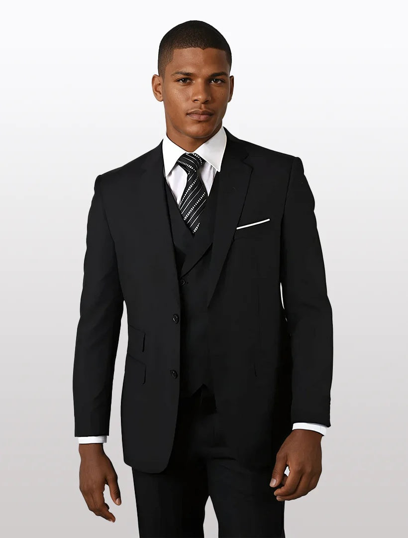 Men's Designer Wool Vested Suit in Black Glenplaid by Statement main image 1