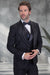 Men's Designer Wool Shawl Lapel Vested Tuxedo with Rhinestones in Black