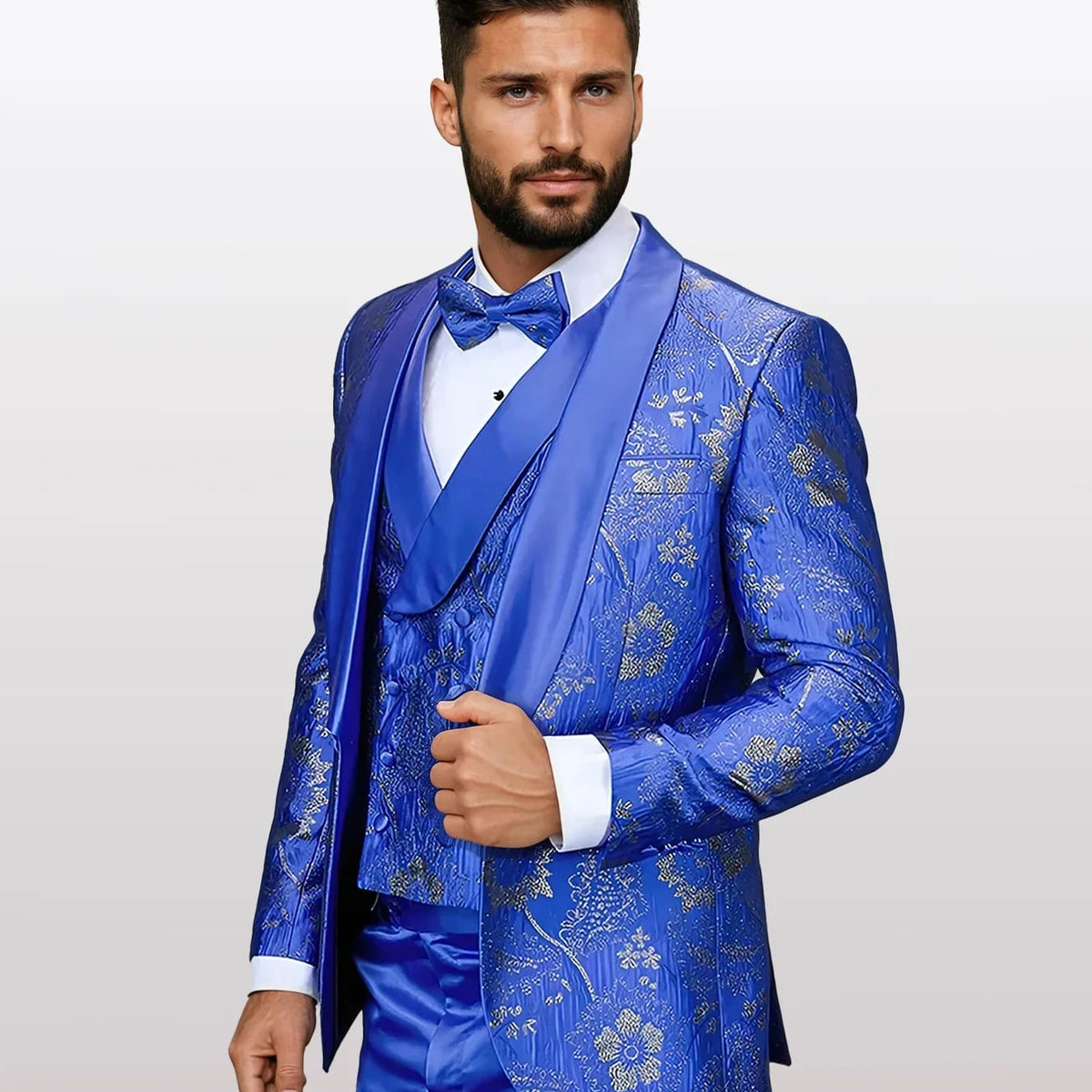 Statement Men's Red Patterned Vested Tuxedo with Bowtie