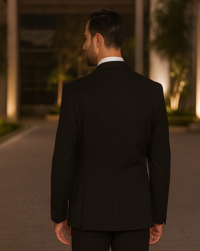 Statement Men's Black with Red Lapel Vested 100% Wool Tuxedo