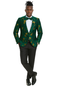Tailors 

Tazio Tailors Men's Slim Fit Paisley Foiled Blazer - Hunter Green & Gold for Prom & Weddings