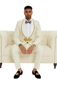 2025 Ivory and Gold 2pc Men's Suit by Tazzio