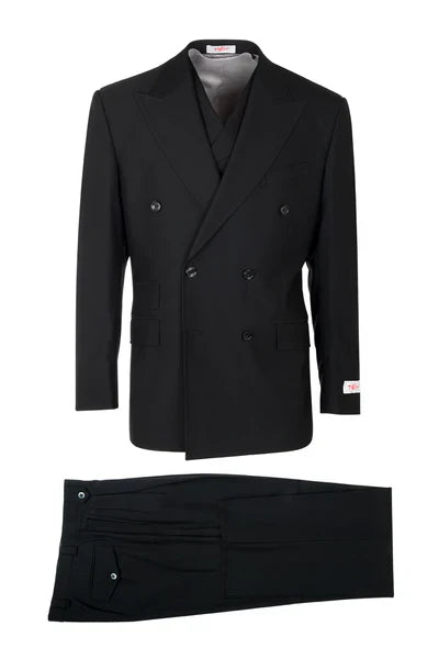 Tiglio Rosso Suit  - Classic Fit Athletic Cut 100% Wool Super 150s Italian Fabric Peak Lapel in Color Dark Black