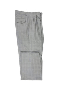 Tiglio Luxe Light Gray with Baby Blue Windowpane Wide Leg Wool Dress Pants 2576 TLS20061/1