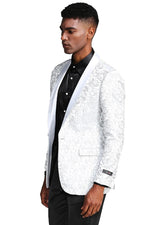 All White Mens Tuxedo -  Wedding Suit - Men's Slim Fit Wedding & Prom Tonal Paisley Tuxedo Jacket In White - Men's Tuxedo USA
