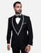 Statement Men's Black with White Lapel Vested 100% Wool Tuxedo - Men's Tuxedo USA