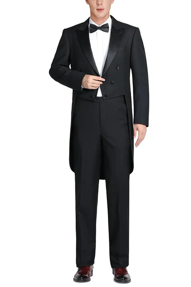 Black  Prom Tuxedo Suit - Black Wedding Suit - Mens Classic Full Dress Tail Tuxedo