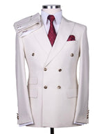 Mens Designer Modern Fit Double Breasted Wool Suit with Gold Buttons in White - Men's Tuxedo USA