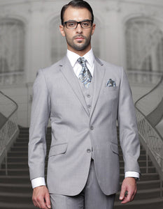 Mens Classic Fit Pleated Pant 2 Button Wool Suit in Grey