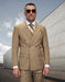 TZD-100 Caramel Classic Double Breasted Solid Color Men's Suit by Statement. Super 150's Extra Fine Italian Wool Hand Made - Caramel