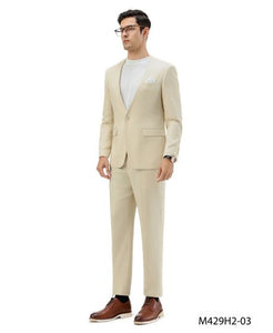 Tan Linen Suit For Summer - Collarless Blazer and Pants Collarless Lapel - No Lapel Casual!