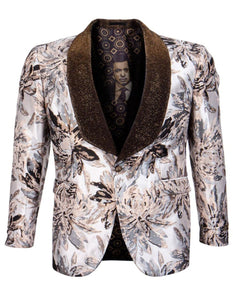 Mens Eggplant Tuxedo - Men's Safari Print Velvet Glitter Shawl Tan Tuxedo Jacket - Men's Tuxedo USA