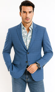 Tazio Blue Windowpane Sport Coat: 2-Button Reg Fit Blazer | Men's Stylish Plaid