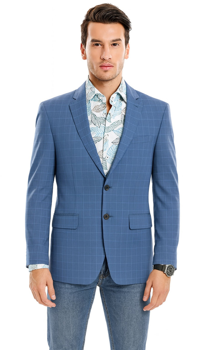 Tazio Blue Windowpane Sport Coat: 2-Button Reg Fit Blazer | Men's Stylish Plaid