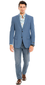 Tazio Blue Windowpane Sport Coat: 2-Button Reg Fit Blazer | Men's Stylish Plaid
