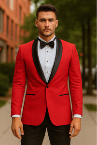 "Tazio Men's Elegant Red & Black Shawl Lapel One-Button Dinner Jacket"
