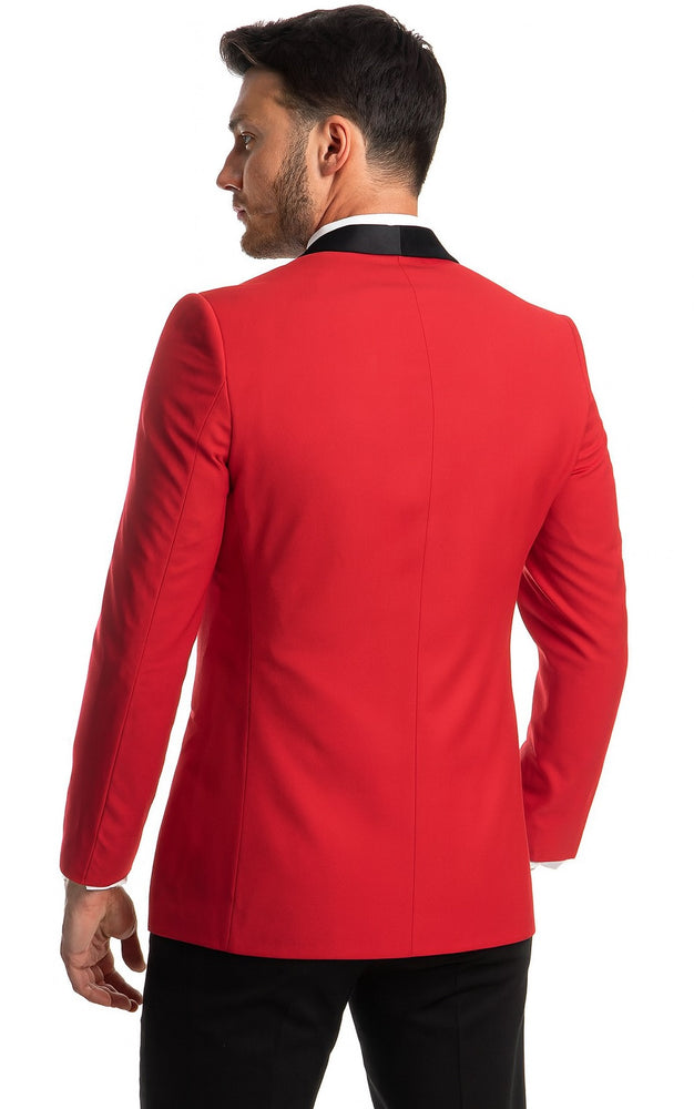 "Tazio Men's Elegant Red & Black Shawl Lapel One-Button Dinner Jacket"