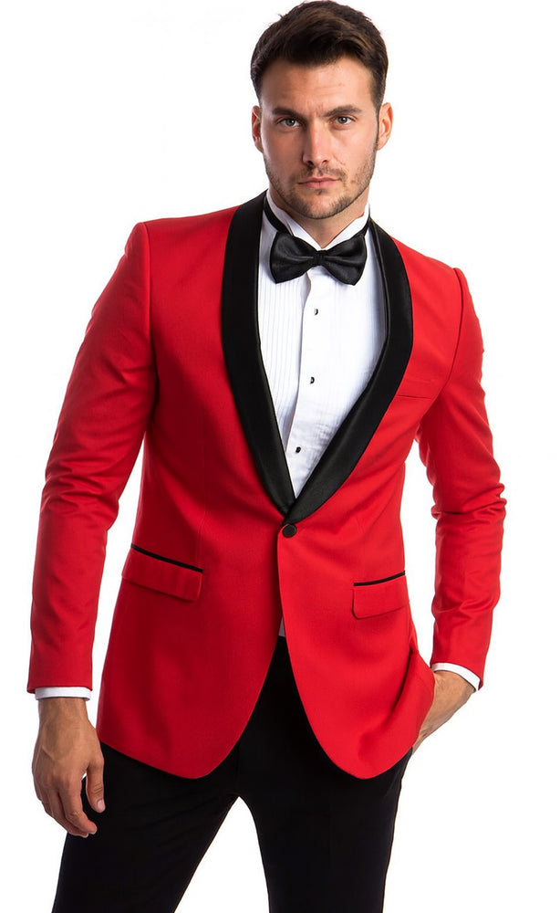 "Tazio Men's Elegant Red & Black Shawl Lapel One-Button Dinner Jacket"