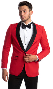 "Tazio Men's Elegant Red & Black Shawl Lapel One-Button Dinner Jacket"