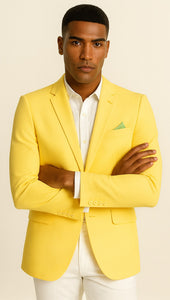 Tazio Men's Lemon Yellow Slim Fit Blazer: Linen Style Summer Wear