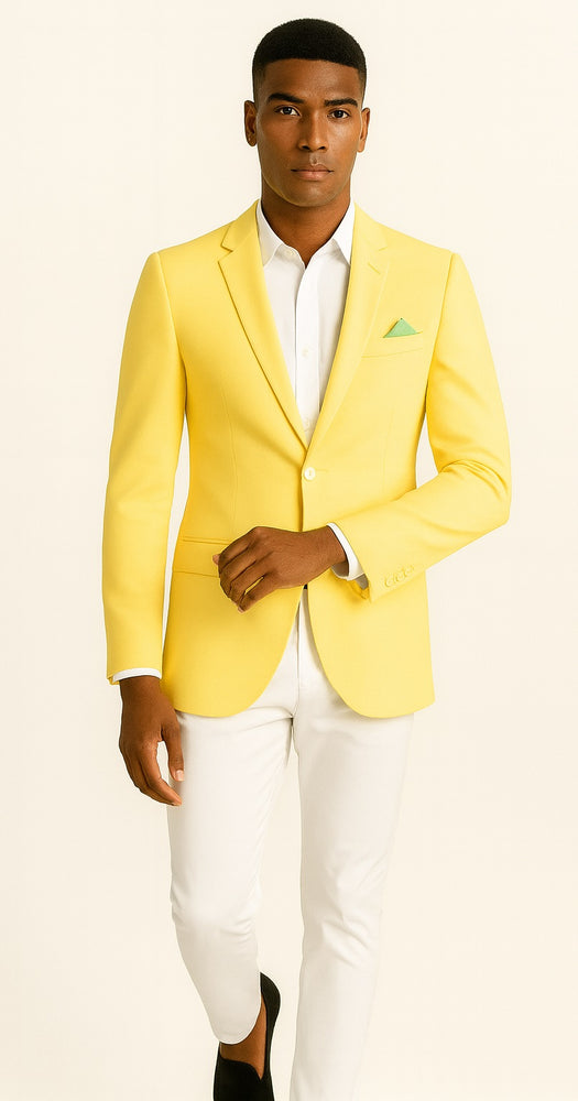Tazio Men's Lemon Yellow Slim Fit Blazer: Linen Style Summer Wear