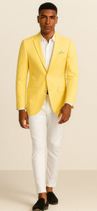 Tazio Men's Lemon Yellow Slim Fit Blazer: Linen Style Summer Wear