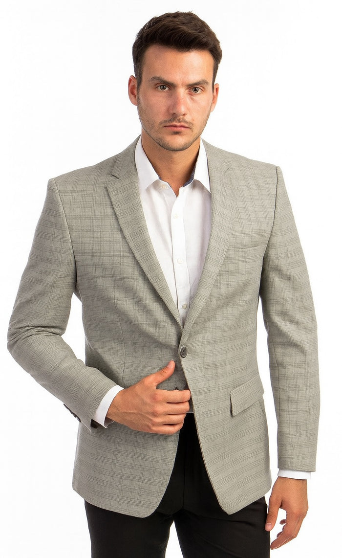 Tazio Men's Light Green Glen Plaid Two-Button Regular-Fit Sport Coat