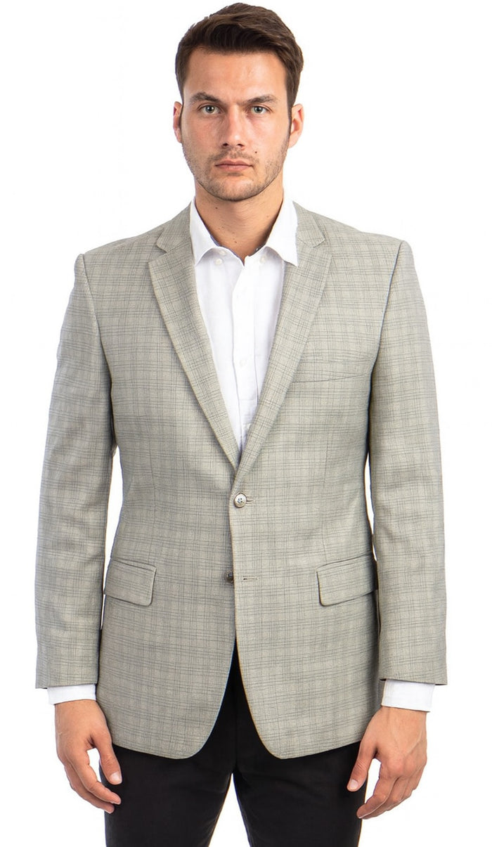 Tazio Men's Light Green Glen Plaid Two-Button Regular-Fit Sport Coat