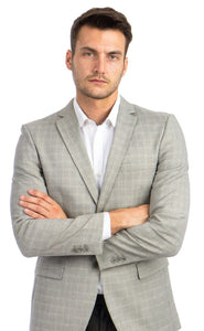 Tazio Men's Light Green Glen Plaid Two-Button Regular-Fit Sport Coat