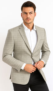 Tazio Men's Light Green Glen Plaid Two-Button Regular-Fit Sport Coat