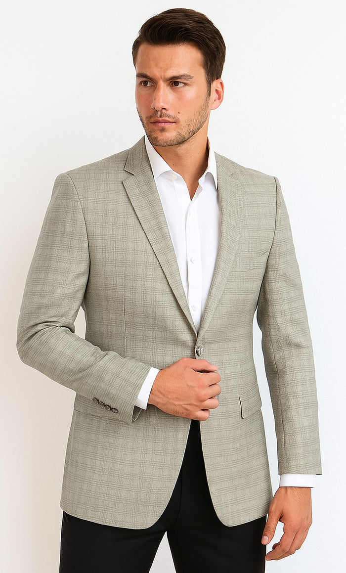 Tazio Men's Light Green Glen Plaid Two-Button Regular-Fit Sport Coat