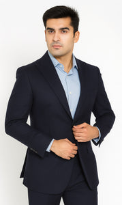 Tazio Men's Navy Wool Peak Lapel Two-Button Blazer