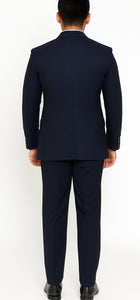 Tazio Men's Navy Wool Peak Lapel Two-Button Blazer