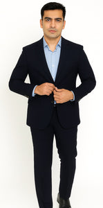 Tazio Men's Navy Wool Peak Lapel Two-Button Blazer