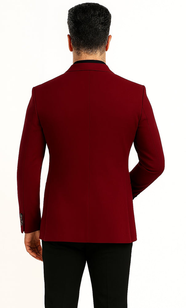 "Tazio Men's Peak Lapel One-Button Blazer - Burgundy Skinny Fit"