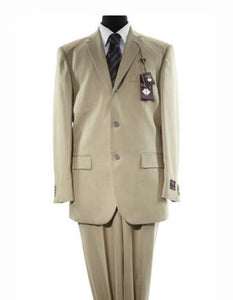 Men's Beige Three Button Solid Beige Suit