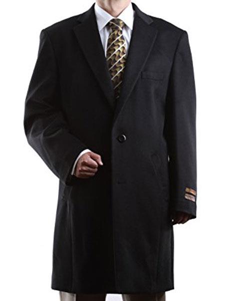 Men's Dress Coat 2 Buttons Luxury Three Quarter Length Cashmere Black Long Men's Dress Topcoat - Winter Coat