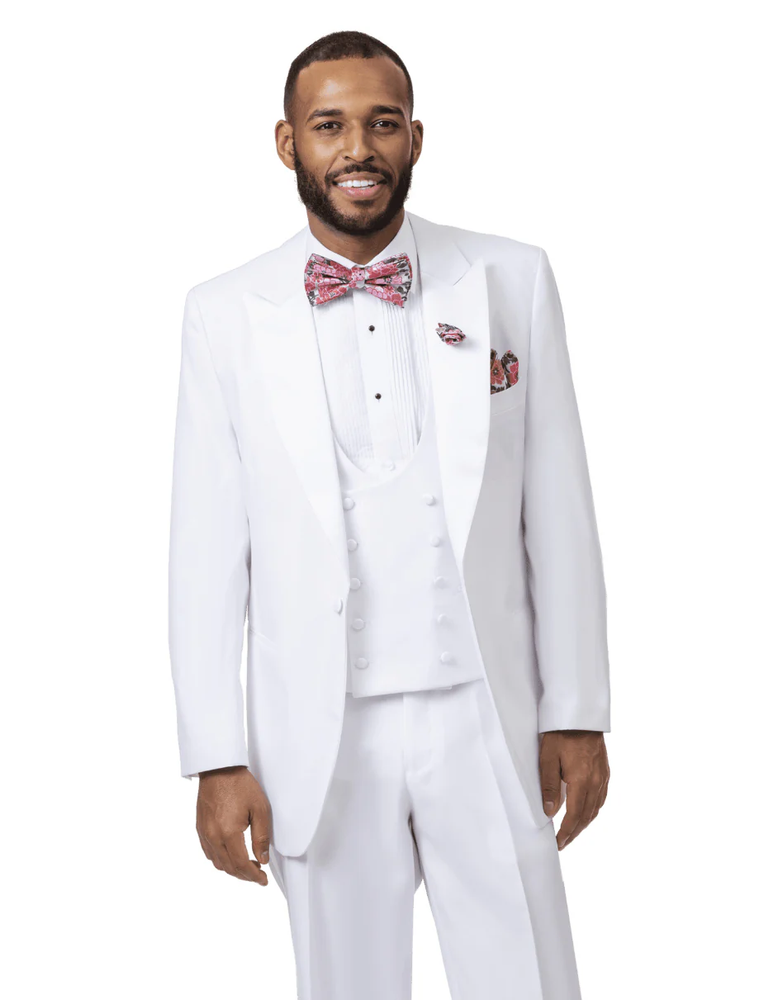 White Prom Suit - White Prom Tuxedo Suits - White Wedding Peak  Tuxedo with Black
