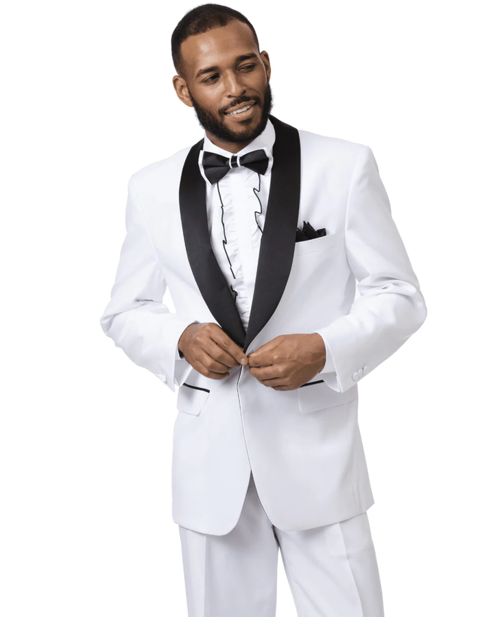 White Prom Suit - White Prom Tuxedo Suits - White Wedding  Microfiber Tuxedo