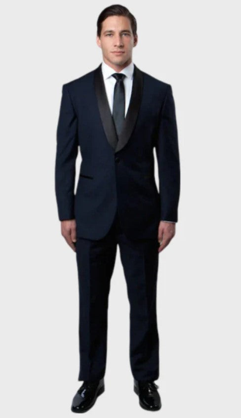 Big and Tall Tuxedo - Navy 1 Button Shawl Lapel Slim Fit Tuxedo