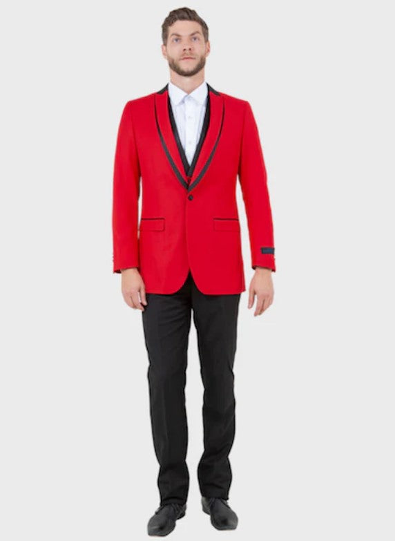 Big and Tall Tuxedo - Red 3 Piece Vested Shawl Lapel Tuxedo