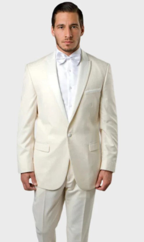 Big and Tall Tuxedo - Off White 1 Button Peak Lapel Tuxedo