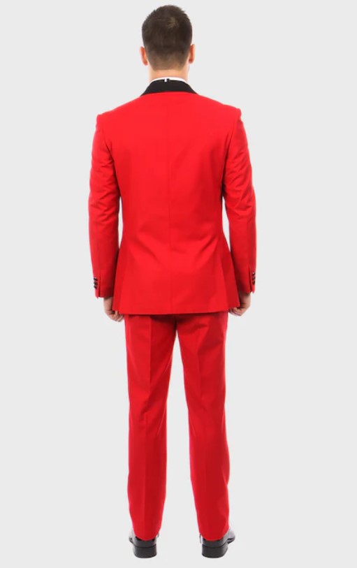 Big and Tall Tuxedo - Red 1 Button Shawl Lapel Full Lined Flat Front Pant Slim Fit Tuxedo