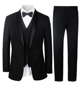 Mens Tuxedo Slim Fit Black,White and Black-Black