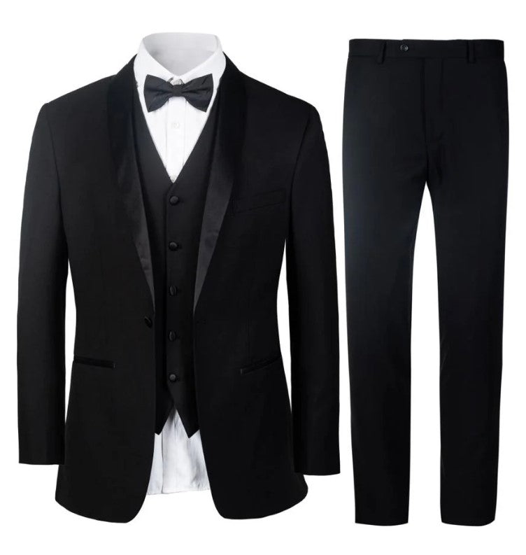 Mens Tuxedo Slim Fit Black,White and Black-Black