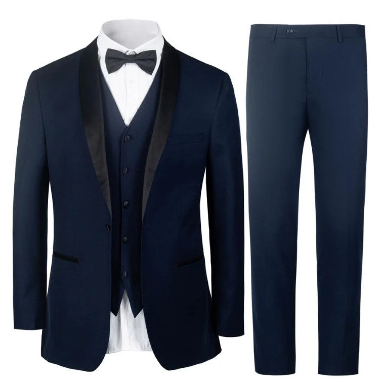 Mens Tuxedo Slim Fit Black,White and Black-Black