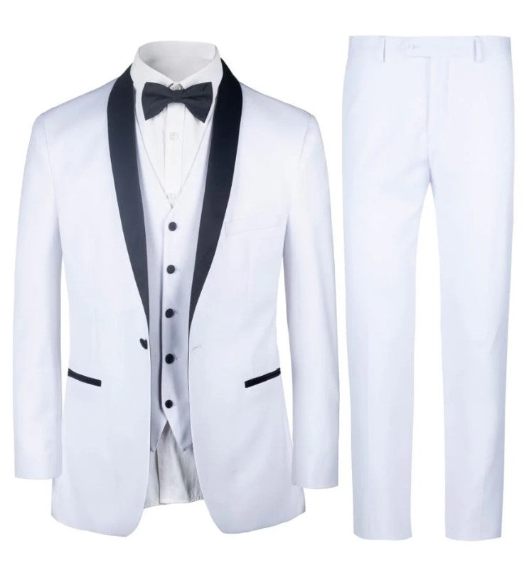 Mens Tuxedo Slim Fit Black,White and Black-Black